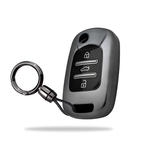 Image of SIAGO TPU Key Cover and Round Key Chain Compatible with MG Hector, 3 Button Flip Key (Grey)