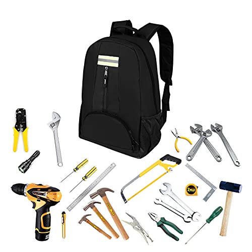 QEES Electrician Tool Bag, Heavy Duty Tool Backpack, Durable Tool Rucksack Organisers, Multi-Pockets Toolbag Work Backpack Compatible with Klein Tools, HVAC Tools, CLC Tools (Black) - Image 7