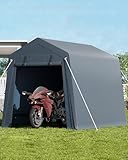 6 x 8 ft Bike Shed ATV Storage Tent Portable Storage Shed Outdoor Carport Tarp Sheds with Roll-Up Door for Motorcycle, Car, Garden Tools Grey