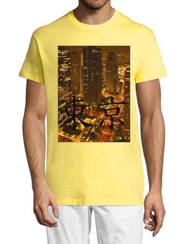 T-Shirt Tokyo Urban Art en coton jaune homme col rond mode streetwear japonais