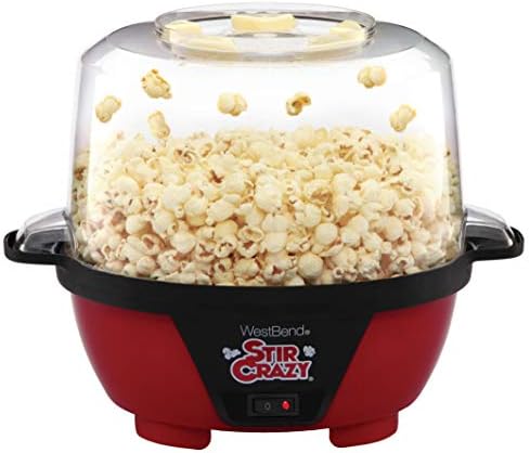 West Bend Stir Crazy Popcorn Machine Electric Hot Oil Popper Includes Large Lid for Serving Bowl and Convenient Nesting Storage, 6-Quart, Red