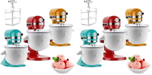 Image of Ice Cream Maker Attachment for KitchenAid Stand Mixer, Ice Cream Bowl Compatible with 4.5Qt and Larger Stand Mixers, Ice Cream & Sorbet Gelato Maker Attachment, 2 Quart, White (Pack of 2)