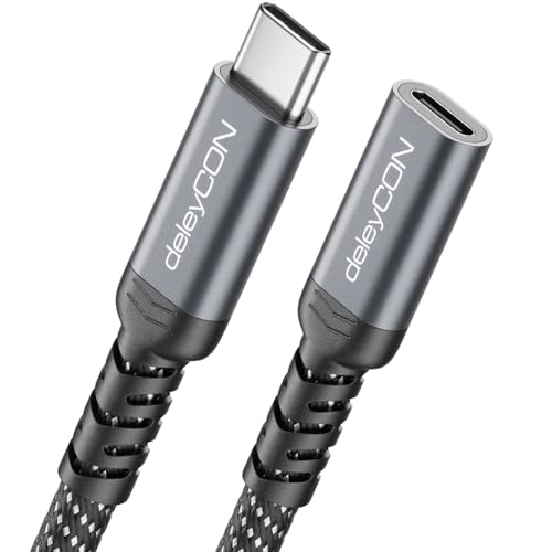 deleyCON Cable de Extensión USB-C 1,5m 100 W 20 Gbps (USB 3.2 Gen 2x2) PD 3.0 Cable de Carga y Datos 4K@60Hz para iPhone 17 16 Pro Max Air Galaxy A16 A56 S25 S24 iPad MacBook Tablet Portátil