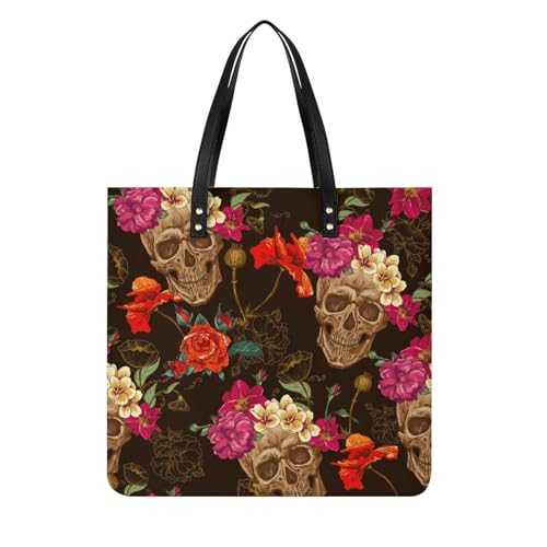 Sac à main crâne fleur rose résistant - Le sac à bandoulière spacieux 39x39cm