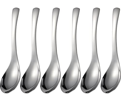 Soup Spoons Stainless Steel Asian Soup Spoon Set Of 6 Heavy-Weight Round Table Spoons Mirror Polished Silver Ramen Spoons #TOP3