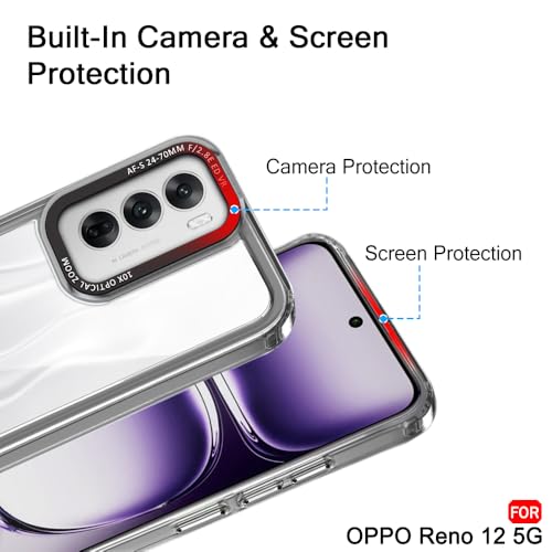 Image of TheGiftKart Hybrid Shockproof Back Cover Case for Oppo Reno 12 5G | Stylish Camera Border | Electroplated Buttons | Crystal Clear Hard Back Cover Case (TPU & PC, Smoked Bumper)
