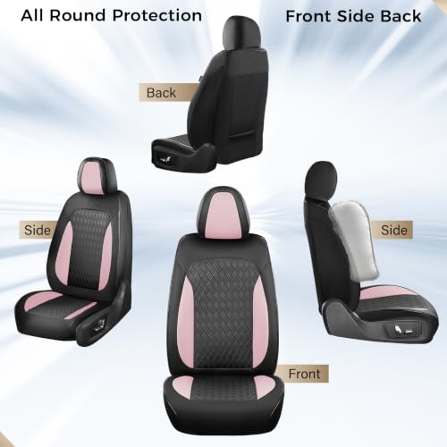 Image of Coverado Car Seat Covers for Front Seats, Leather Seat Covers for Cars, Waterproof Automotive Car Seat Protectors, Front Car Seat Cushions Driver Seat Covers Universal Fit for Most Cars, Black&Pink