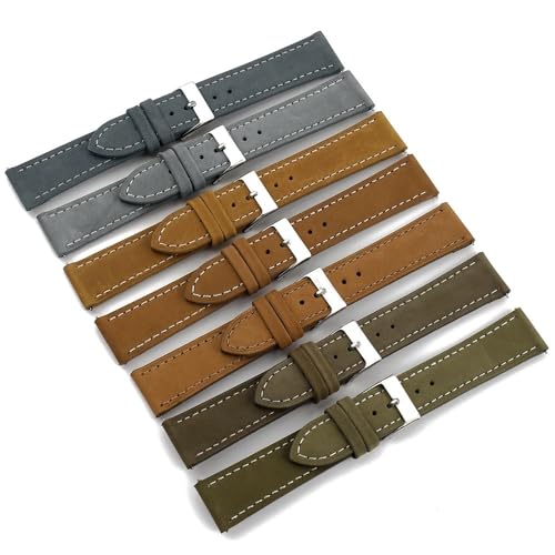 Bracelet de montre en cuir nubuck gris 18 mm fixation rapide vintage plat