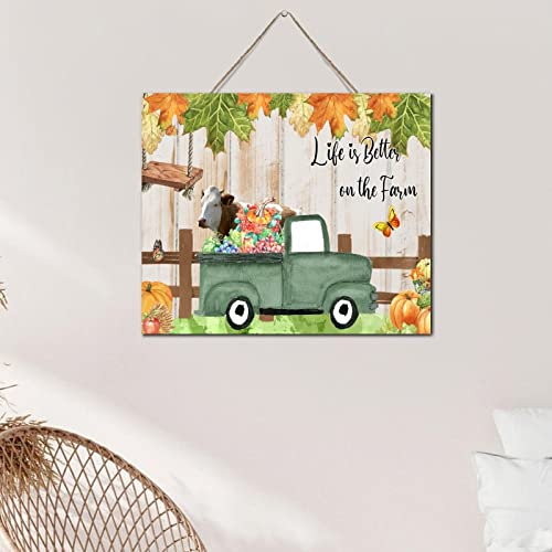 Plaque en bois d'automne décoration étagère chambre salon camion vert 25x30 cm - 6