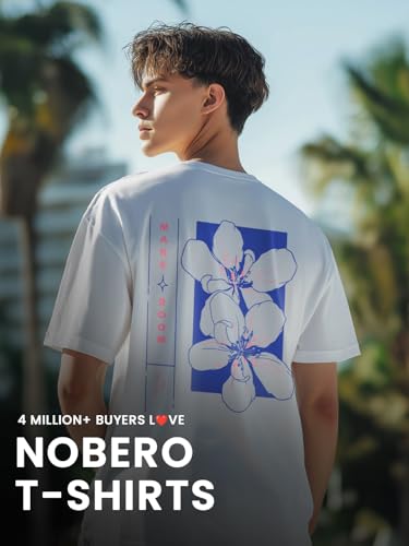 Image of Nobero Men's Oversized Graphic T-Shirt for Men | Soft Cotton | Drop Shoulder Relaxed Fit | Printed Casual Tshirt for Men