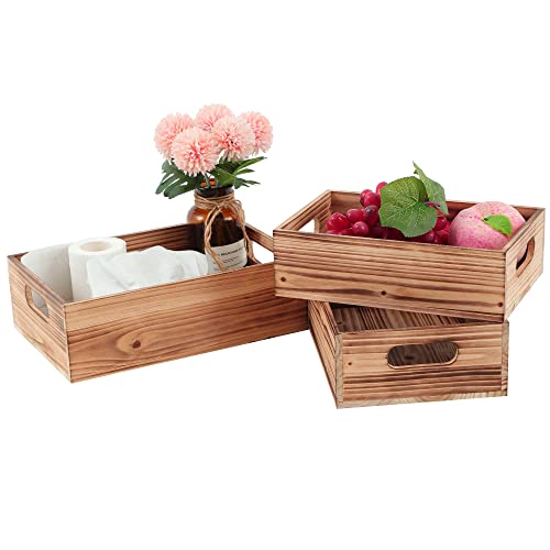 Phoenancee Wood Crates For Display,Rustic Crate Storage Decorative Boxes Set Of 3,Large Wooden Nesting Box With Handles Farmhouse Container Basket Bin Home Decoration With Natural Wood Aroma #TOP5
