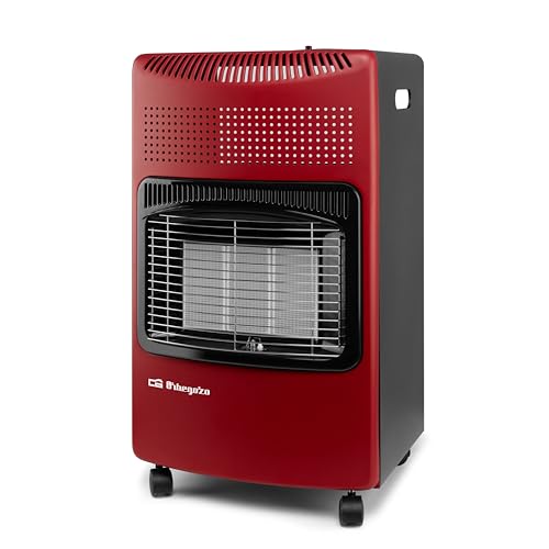 Orbegozo HCE 74 Estufa de Gas Butano, Cerámica Plegable, Rojo, 4200 W, 3 Niveles de Potencia, 42x74x35 cm, 7.24 kg, Asas para transporte, Triple sistema de seguridad, Clase Energética A