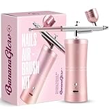 Banana Glow Airbrush for Nails Kit – Portable Cordless Rechargeable Professional Nail Art Airbrush Kit with Stencils & Cleaning Tools for Artists and Technicians