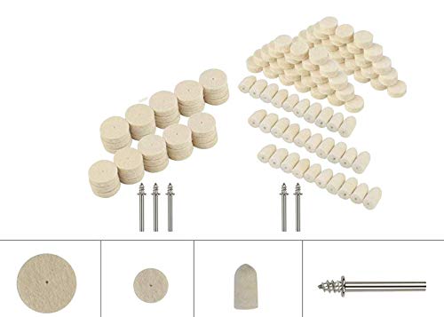 Image of DIY Crafts Mix Wool Felt Polishing Pad and Ceramic 3 Pieces Felt Mounted Mandrel Set Grinding Head Buffing Wheel for Rotary Tools Jewelry; Glass; Metal (Pack Of 90, Off White)