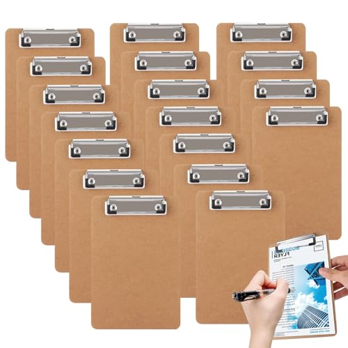 18 PCS A5 Clipboard Wooden Hardboard Clip Boards Folder with Hooks 21.5 x14.5cm Clipboards for School Office Restaurant Hospital File Paper