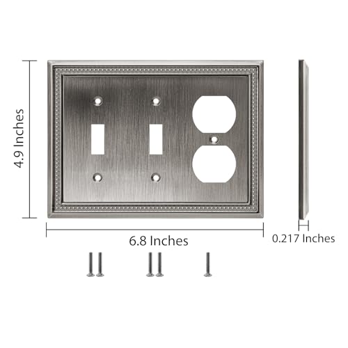 Image of Henne Bery Sunken Pearls Heavy Duty Decorative Wall Plate Switch Plate Outlet Cover (Double Toggle /Single Duplex, Heirloom Silver)