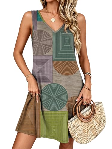 Image of ANRABESS Summer Dress for Women，V Neck Sleeveless Sundress，Loose Fit，Soft Travel Vacation Outfits，Cute Beach Cover Up Clothes