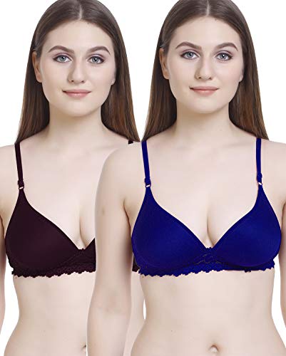 Image of FIMS - Fashion is my style Women Cotton Blend Lace Lightly Padded Bra Seamless Purple Blue Size 40B