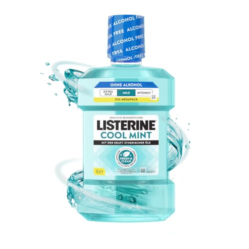 LISTERINE Cool Mint Mild 1000ml, antibakterielle Mundspülung ohne Alkohol mit mildem Geschmack, für ein langanhaltendes Frischegefühl, Mundwasser