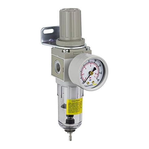 PneumaticPlus SAW2000M-N02BG Miniature Compressed Air Filter Regulator Combo Piggyback 1/4" NPT - Poly Bowl, Manual Drain, Bracket, Gauge Cover