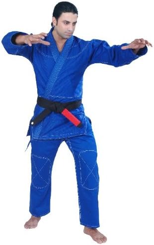 Woldorf Gold Weave BJJ Kimono in Blue, Size 5 NO Logo Martial Arts, Fighting Uniform, Training Uniforms, Pre-Shrunk, Light Weight Uniforms Soft Fabric