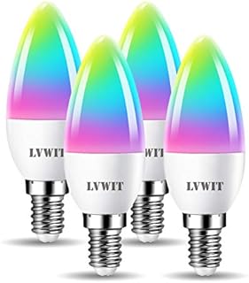 LVWIT Dimmable E14 WiFi Candle LED Bulb, C37 Smart WiFi RGB Bulbs , 470Lm, 5W Replace 40 Watt, Compatible with Alexa, Echo and Google Assistant,Dimmed TUYA / Smart Life APP ( Pack of 4)