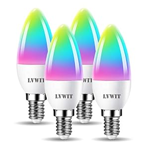LVWIT E14 Smart Bulb,Alexa Light Bulbs,C37 RGB Smart Candle Bulbs,470Lm,4.9W Replace 40 Watt Screw Smart Bulb Work with Alexa,Echo and Google Assistant,Tuya(Pack of 4)