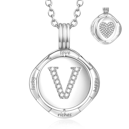 Gold Initial Necklace for Women - 14K Gold Plated Heart Necklaces, Double Rotating Letter Pendants, Personalized Women’s Jewelry, Birthday Gifts, Christmas Valentines Day Present