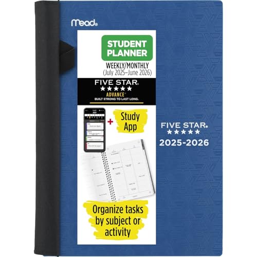Image of Five Star Planner 2025-2026 Academic, Weekly & Monthly Advance Student Planner + Study App, 5-1 /2 inch x 8-1 /2 inch, Small, Pacific Blue (CAW45920)