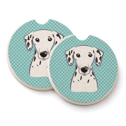 Caroline's Treasures BB1148CARC Checkerboard Blue Dalmatian Set of 2 Cup Holder Car Coasters Absorbent Sandstone Coasters for Car Cup Holders Gifts for Men or Women, Large, Multicolor