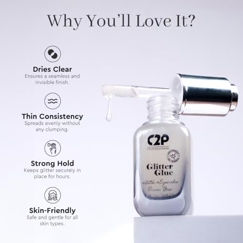 Image of C2P Pro Sparkle Duo Glitter & Glue Kit - Waterproof, Quick-Drying Eyeshadow for Eye & Body Makeup, Long-Lasting, Smudge-Proof Shimmer | Festival, Party & Glam Look (Catwalk 44)