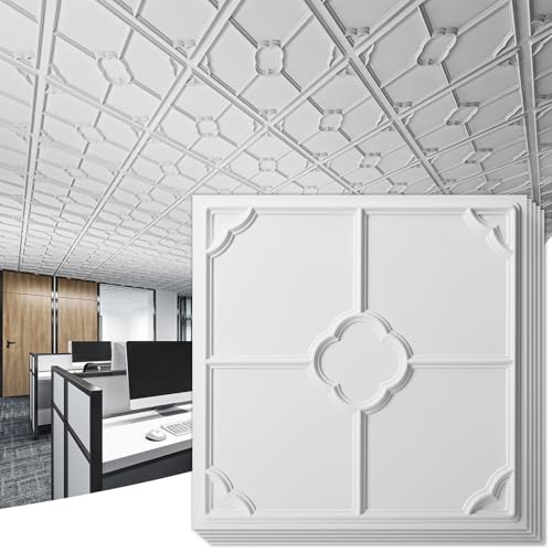 Art3d 12-Pack Lightweight Drop Ceiling Tiles for Suspended Grid, 2x2 ft Ceiling Panels in White, Cover 48 Sq.Ft