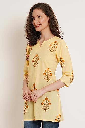 Image of Amazon Brand - Anarva Jaipuri Cotton Printed Short Kurti for Women
