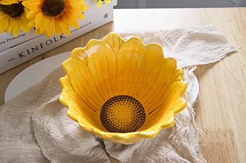 Awakingwaves Kawaii Ceramic Cereal Bowl With Designs, Suitable For Noodles,Desserts, Salad And Soup, Sunflower-Shaped Candy Snack Bowl For Kitchen, Microwave And Dishwasher Safe, Yellow Party Decor #TOP6