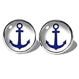  Anker Blau-Weiss Ohrstecker ABOUKI Unisex Damen Herren Kind Kinder Edelstahl Ohrschmuck Motiv Maritim handgefertigte Ohrringe silber-farben