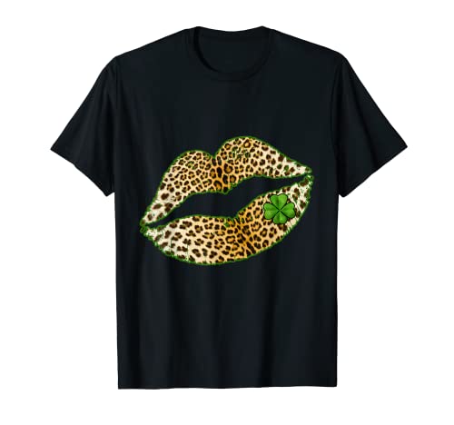 Labios verdes para mujer, leopardo irlandés, trébol, día de San Patricio Camiseta