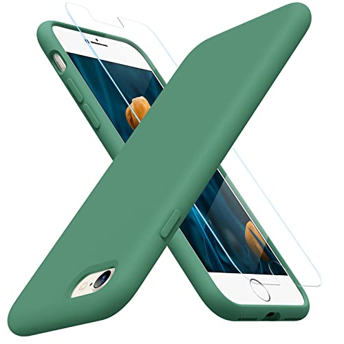 Image of Miracase Ultra Slim Designed for iPhone SE Case 2022(3rd Gen) /iPhone SE 2020 Case(2nd Gen) /iPhone 7 Case /iPhone 8 Case with Screen Protector, Multi-Color Silicone Shockproof Phone Case(Acacia Green)