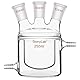 stonylab Doppelwandiger Reaktionskolben, Flachboden Reaktionsgefäß mit Doppelschicht und Drei 24/40 Standardanschlüssen, 250 ml