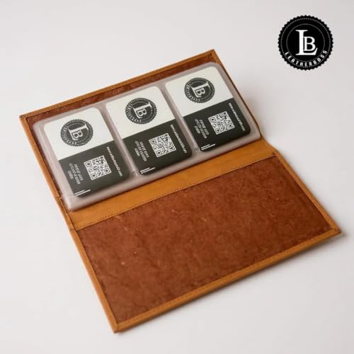 Leather Executive Business Credit Card Book Holder Professional Card Organizer -Clear Slots (Tan)4