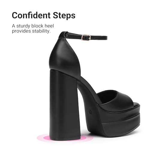 Image of DREAM PAIRS High Heels Chunky Block Platform Heels for Women Ankle Strap Sexy Open Square Toe Heels Dressy Pumps Sandals