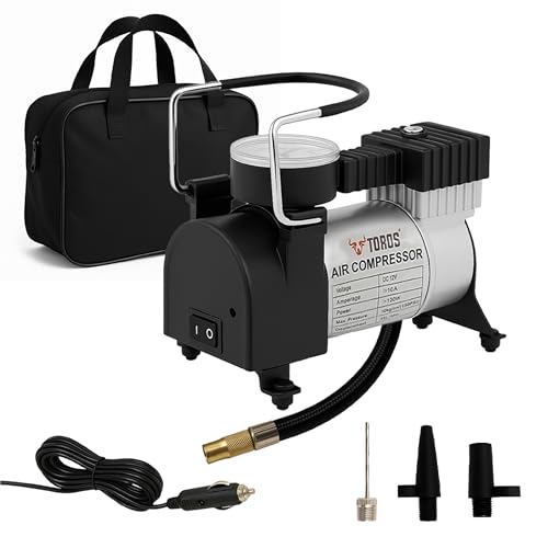 Image of TOROS Classic Heavy-Duty Tyre Inflator /Air Compressor,180 Watts, Copper Armature, Metal Cylinder, 35 Liters Per Minute, 12V Dc, 150 Psi