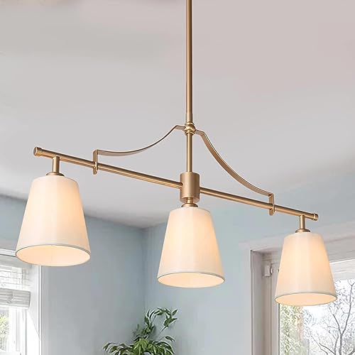 GEPOW Gold 3-Light Linear Chandelier with Fabric Shades