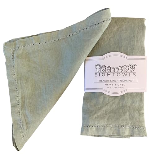 Servilletas de lino verde salvia con esquinas ingletadas para mesa de comedor 2
