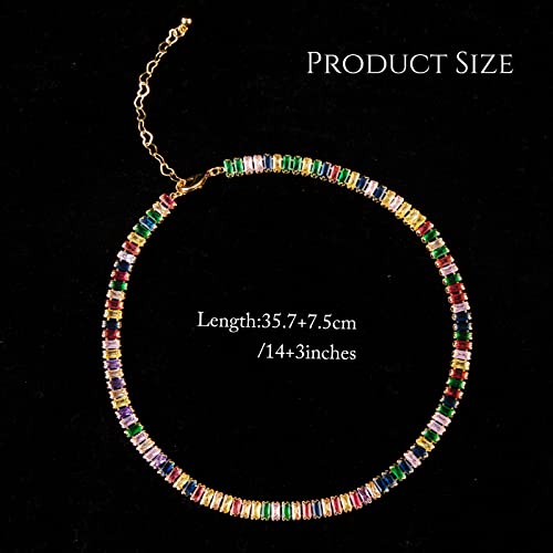 Imibee 14K Gold Plated Multicolor Gems Necklace Baguette Rainbow Necklace Colorful 5A Cubic Zircon Jewlery For Women Girls #TOP1