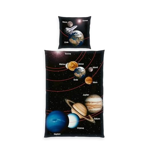 Rakete Bettwäsche Set 2 teilig blau · Kinder-Bettwäsche für Jungen & Mädchen · Weltall, Planeten & Universum - Kissenbezug 80x80 + Bettbezug 135x200 cm - 100% Baumwolle 2 Herding Young Collection Bettwäsche-Set, Sonnensystem Wendemotiv, Kopfkissenbezug 80 x 80 cm, Bettbezug 135 x 200 cm, Mit leichtläufigem Reißverschluss, 100% Baumwolle/Renforcé