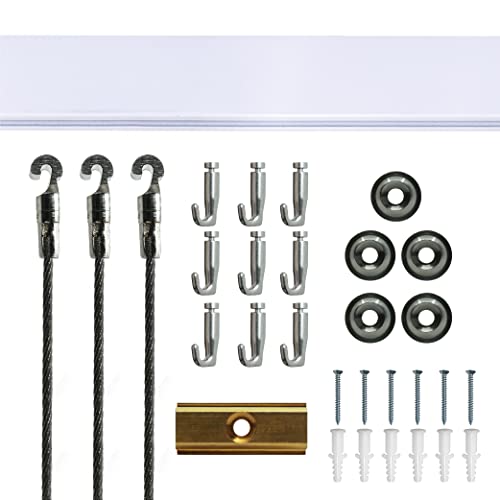 Image of PHS Professional Picture Rail Hanging System | 79-Inch Gallery Rail with TR100 Track, Steel Cords & Hooks | Art Hanging System for Home & Office - 3 Pack