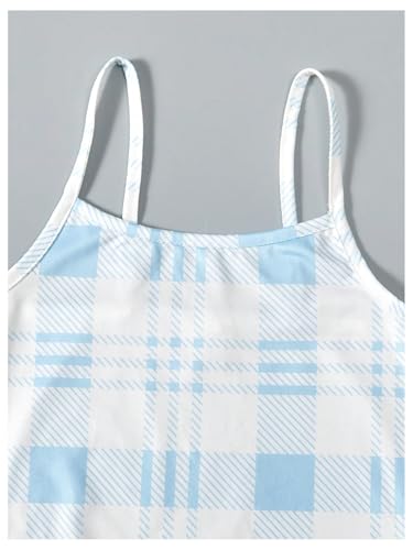 Girl's Cute 2 Piece Outfits Plaid Cami Dress with Short Sleeve Crop Top Summer Sets4