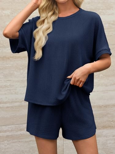 Image of Imily Bela Womens 2 Piece Outfits 2025 Oversized Summer Short Sets Casual Beach Ribbed Short Sleeve Matching Set