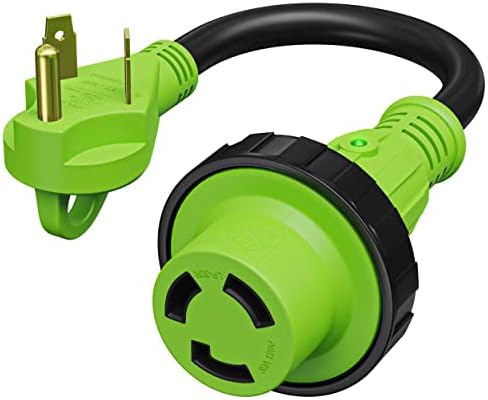 Leisure Cords Trailer dogbone power cord plug adapter 30 amp male to 30 amp female locking connector with LED Power Indicator
