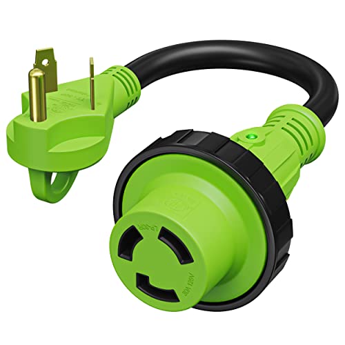 Leisure Cords Trailer dogbone Power Cord Plug Adapter 30 amp Male to 30 amp Female Locking Connector with LED Power Indicator